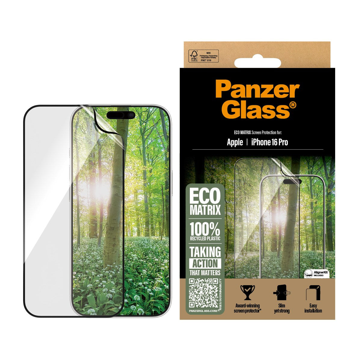 PanzerGlass® ECO MATRIX Screen Protector iPhone 16 Pro | Ultra-Wide Fit